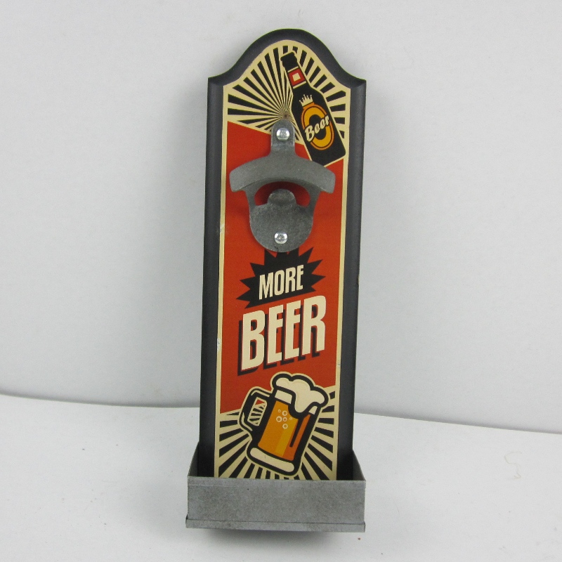 Zid Mounted Wood Plaque Beer Bottle Opener cu Cap Catcher